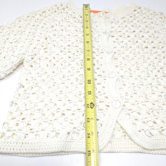 Crochet Cardigan Sweater Shrug Beaded Ivory Party Size XS Cropped Cynthia Steffe - Picture 10 of 16
